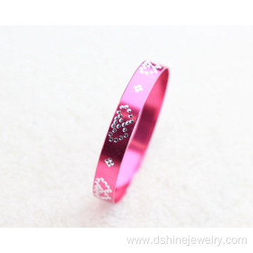 Double Heart Copy Rhinestone Alloy Aluminum Jewelry Bangle